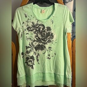 Faded Glory Mint Green Floral Tee